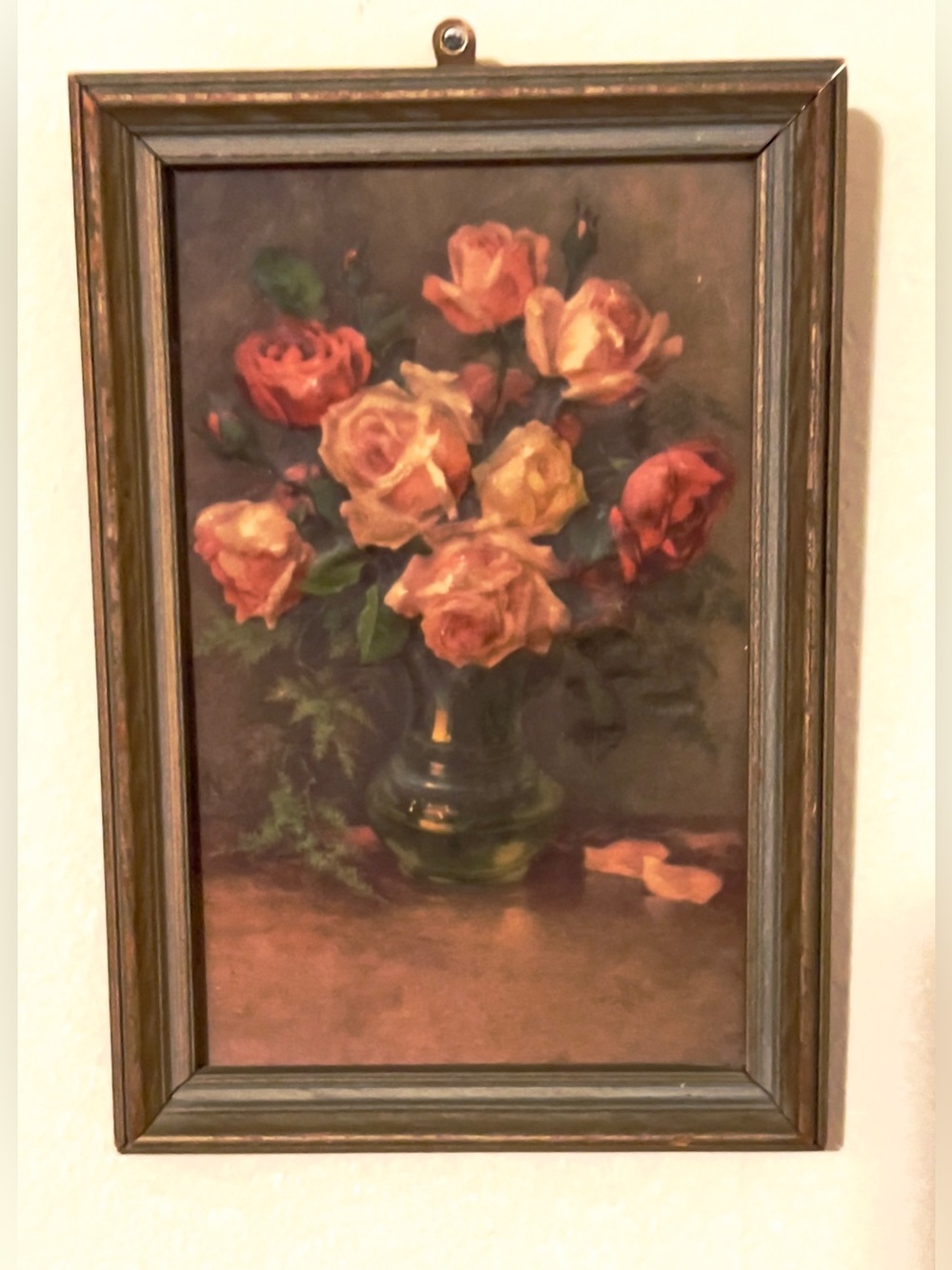Vintage Atlas Embossarts 3D Roses Wood Framed Floral Print Mid Century